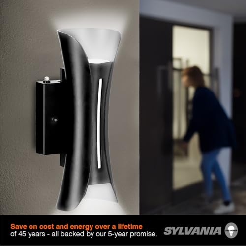 Image of Sylvania Wall Mount Triangle LED Light Sconce 12.5W, 5 CCT (2700 /3000 /3500 /4000 /5000K), 80 CRI, 450 LMS, Black with Sensor - 1 Pack (63473)