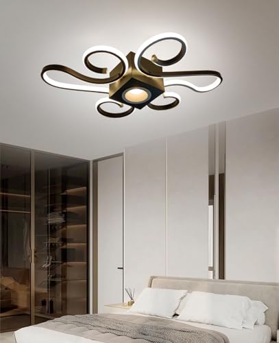 Plafonnier dimmable noir moderne avec télécommande pour éclairage de chambre et cuisine