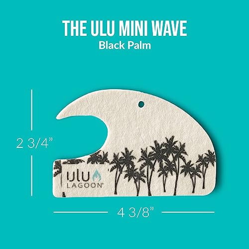 Image of ulu Lagoon Hanging Car Air Freshener | Tropical Beach Coconut Surf Wax Scent Mini Wave | Long Lasting Car Freshener, Closet and Beyond | Made In USA | 3 Pack (Black Palms)