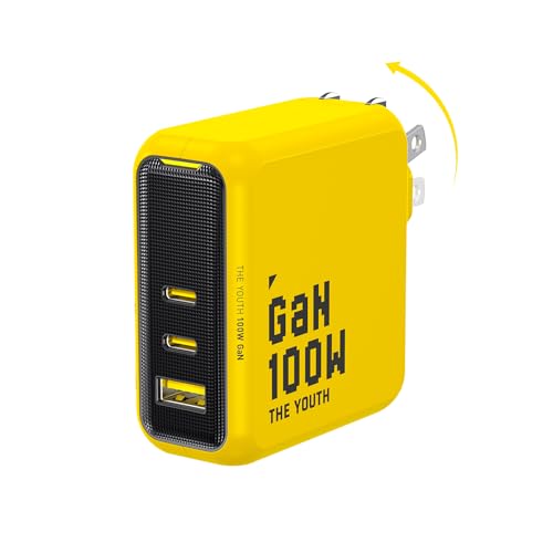 AOHI Youth 100W Gan+ USB C Wall Charger, 3-Port Laptop Fast Charger Type C Power Adapter PPS PD for MacBook Pro/Air, iPad Pro, iPhone 16/15 Pro Max, Galaxy S24 Ultra/Note, Pixel, Steam Deck, Yellow