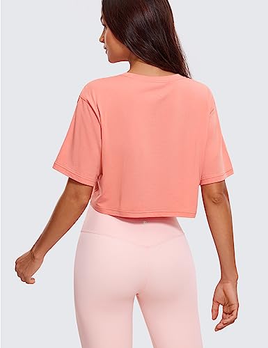 Image of CRZ YOGA Pima Cotton High Neck Crop T-Shirt | Workout, Naturally Soft, Loose Fit, Short Sleeve Tops for Women