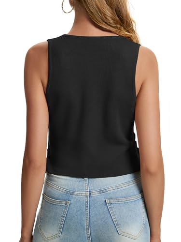 Image of Sweater Vest Women Dressy Button Up Knit Sleeveless Tank Tops Work Business Casual Outfits Summer