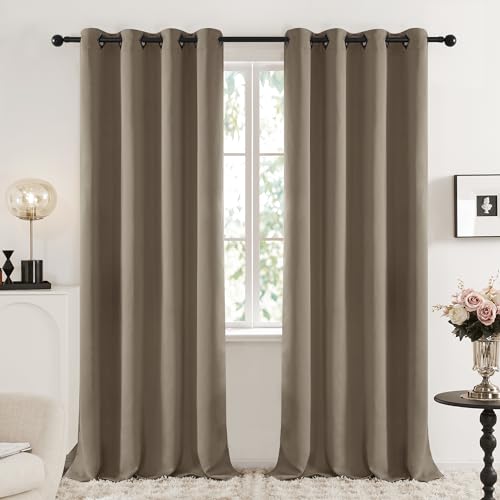 Image of Deconovo Grommet Top Blackout Curtains Thermal Insulated Room Darkening Curtains Window Drapes for Bedroom 52W x 84L Inch Khaki 2 Panels