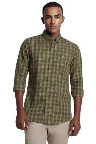 Image of Peter England Men 100% Cotton Slim Fit Checkered Casual Everyday Full Sleeve Shirt |
