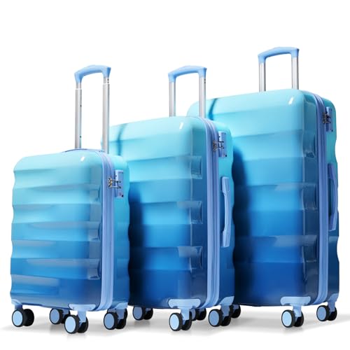 3 Piece Hardshell Suitcase Set with Spinner Wheels, TSA Approved Lock, Lightweight Durable Expandable Luggage for Air Travel, Nestable Design, Smooth Mobility (Blue/3 Piece)
