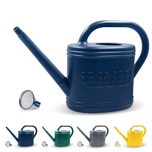 Watering Can for Indoor & Outdoor Plants Plant Watering Can with Stainless Steel Shower Head 1 Gallon Plastic Watering Can for Garden Flowers Vegetable Greenhouse (Dark Blue 1 Gallon)
