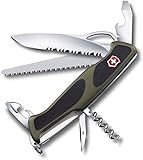 Victorinox, Taschenmesser, Ranger 179 MW Grip, 130 mm, grün/schwarz (12 Funktionen, Korkenzieher, Dosenöffner, Einhand-Feststellklinge)