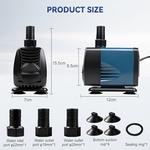 Nikou Pompa do akwarium, 40 W, 3000 l/h, pompa zanurzeniowa, amfibia, pompa do stawu, cicha pompa, wysokość tłoczenia 2,5 m, przewód zasilający 1,8 m, mała pompa filtrująca do akwariów, stawu