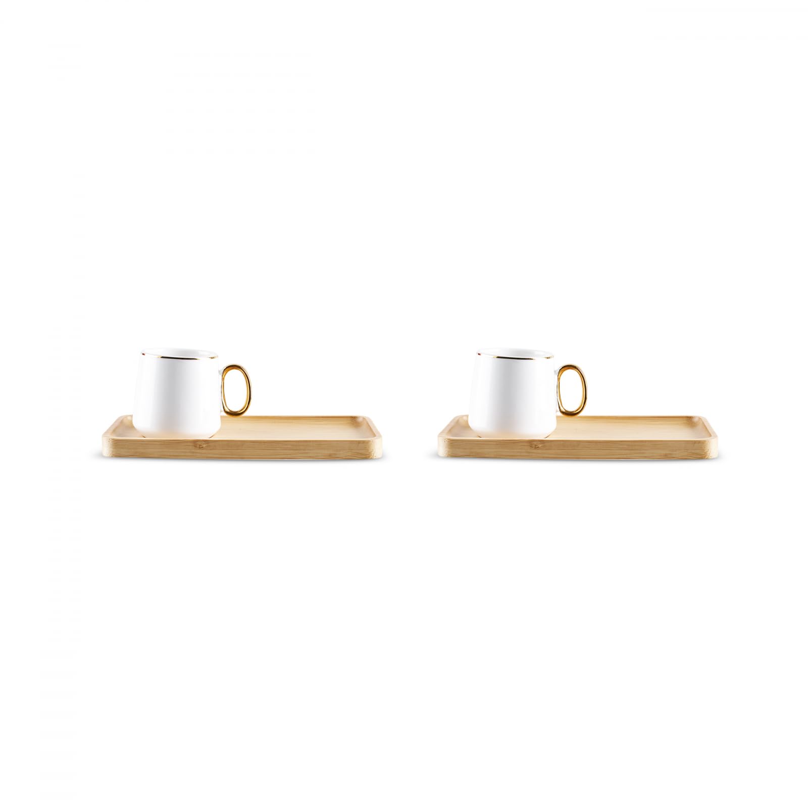 KARACA Ada Turkish Coffee Set, 90 ml Porcelain Cups with Bamboo Saucers, White, 2-Person, 4-Piece