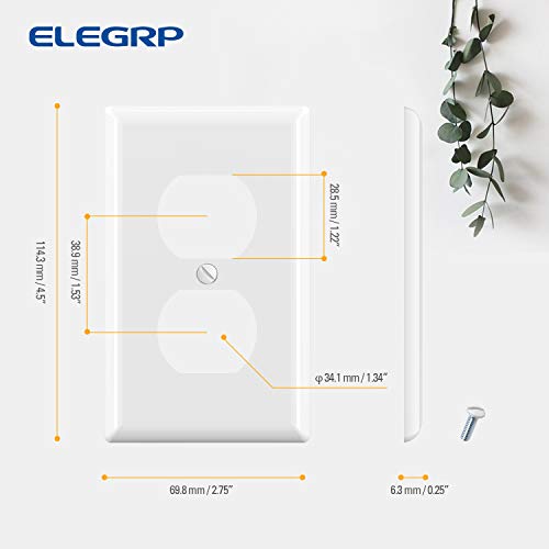 Elegrp Duplex Receptacle Wall Plate, 1-Gang Standard Size Wall Outlet Covers, Unbreakable Polycarbonate Dual Outlet Faceplates Covers, Ul Listed, Color-Matched Screws Included (10 Pack, Glossy White) #TOP4