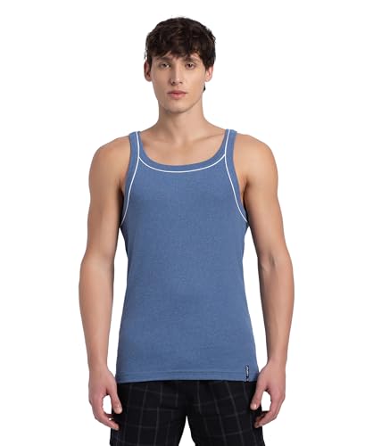Image of Jockey US54 Men's Super Combed Cotton Rib Square Neckline Gym Vest with Back Panel Graphic Print (Shoulder Starp Color May Vary)
