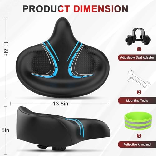 Image of BLUEWIND Oversized Bike Seat, Wide Bicycle Saddle Novel Backrest Design Compatible with Peloton, Universal Fit Exercise or Road Stationary Bike Seat Cushion for Men & Women (Blue)