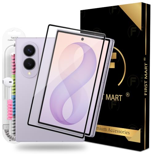 Image of FIRST MART Tempered Glass for Samsung Galaxy Z Fold 8 5G, 9H 0.3 mm Full-Glue Screen Protector with Cable Protector, 3D Edge-to-Edge, HD Clear, Case-Friendly, Black, Pack of 1