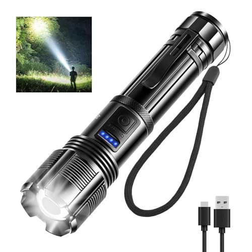 JTVCVQOF Rechargeable Tactical Flashlight: Ultra Bright High-Lumen LED Beam with USB-C Charging,...