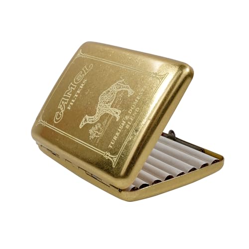 RWXCOW Zigarettenetui 16 Zigaretten Retro Kupfer Kamel-Motiv zigarettenbox Vintage Tragbare Metall Zigarettenhülle Zigarettenkasten Zigarettencase...