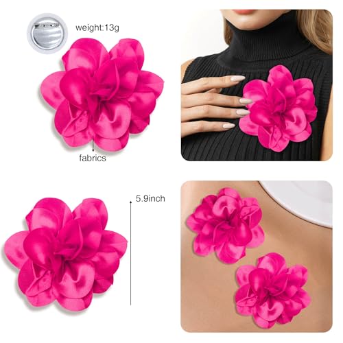 Image of 2Pack 6inch Extra Large Satin Brooches Lapel Pins Dainty Elegant Fabric Camellia Rose Flower Brooch Pin for Women Wedding Part Dance Clothes Accessories Jewelry