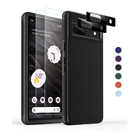EJGNA for Google Pixel 7a Case, with 2 Tempered Glass Screen Protector + 2 Camera Lens Protector, Military Grade Shockproof Case for Google Pixel 7a 6.1'', Black Cover