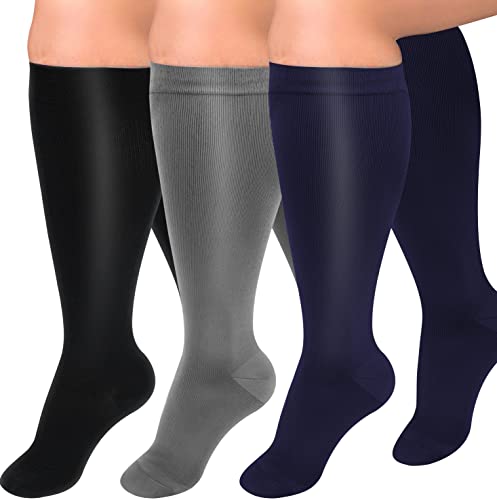 Image of Diu Life 3 Pairs Plus Size Compression Socks for Women and Men Wide Calf Extra Knee High Support for Circulation