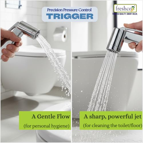 Image of Freshco Cubo Health Faucet for Toilet (Pack of 2 Guns) | Handheld Bidet Sprayer Heads | High Pressure Jet Spray | Rub-to-Clean Silicon Nozzles | Leak Proof Chrome Finish | Modern Square Design