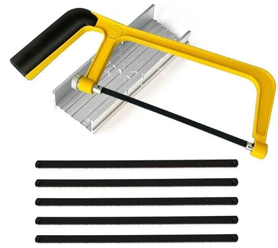 Mini Hacksaw 6 in with Mitre Block and 5 Manganese Steel Blade, 150mm Cut Hack Saw Set, Thickened Cutting Hand Saw (Yellow)