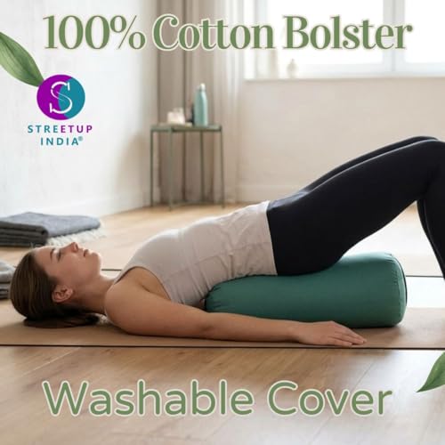 Image of Streetup India Yoga Bolster for Iyengar Yoga With Premium Cotton Washable Cover (Green, Standard)