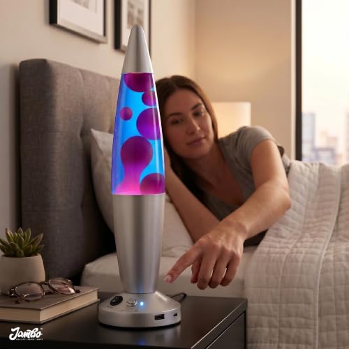 Image of JAMBO Upgraded Motion Lamp - 16 inch Blue Liquid, Purple Wax - USB Ports, Timer - Night Light for Adults, Teens, Kids - Bedroom, Living Room, Office Decor Lamp