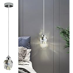 Lamparas Colgantes Baño Sxtiger Luz Colgante De Cristal Moderno, Luz Colgante De Cristal LED De 3 Colores, Para Isla De Cocina Dormitorio Sala De Estar Iluminación Del Comedor (Plata)