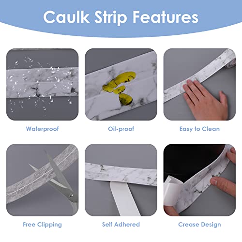 Lusofie Dichtungsband Selbstklebend Dichtungsstreifen PVC Fugendichtungsband Wasserdichtes Dekoratives Klebeband Für Küche Waschbecken Toilette Dusche Wanne Kantenschutz Weißer Marmor