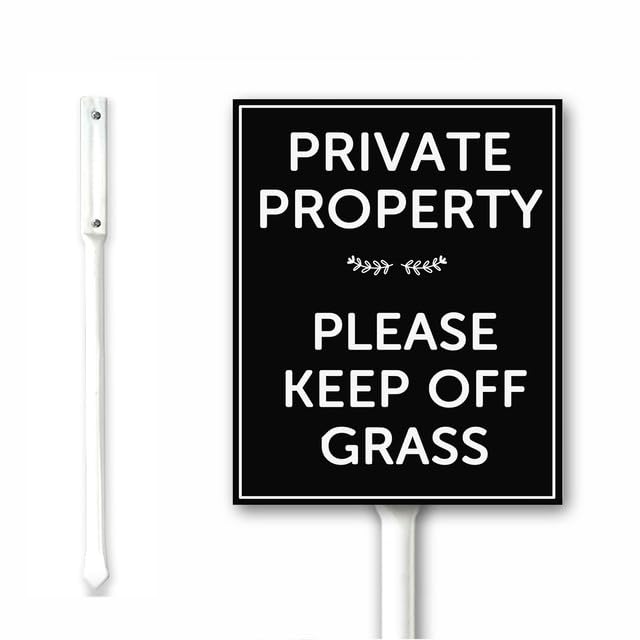 Keep Off Grass Sign, Private Property - Please Keep Off Grass Sign with Stake, 12X15CM, Set of 1, Rustproof Sturdy Aluminum Sign for Lawn Garden Outdoor Use, Easy to Install