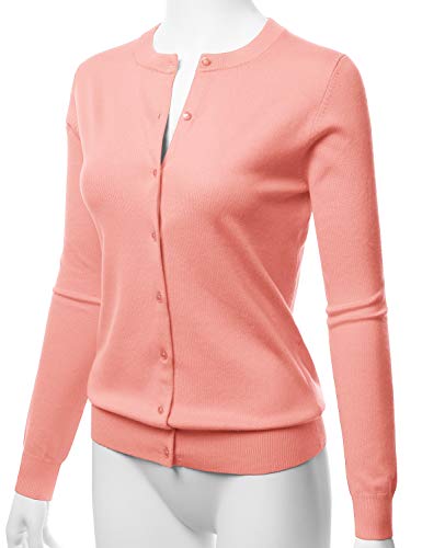 Image of LALABEE Women's Crew Neck Gem Button Long Sleeve Soft Knit Cardigan Sweater