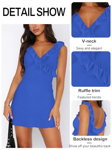 Image of MIYIEONZ Women Mini Dress Summer Formal Ruffle Short Dresses Blue S