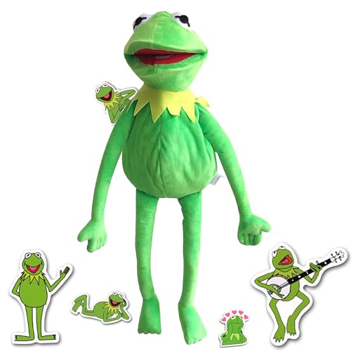 Lacroky Kermit Frog Puppet with 50 Pcs Kermit The Frog Stickers - Hand Kermit Puppet Soft Stuffed Plush Toy, The Puppet Movie Show Kermit The Frog Puppet Doll for Role Play - 24 Inches