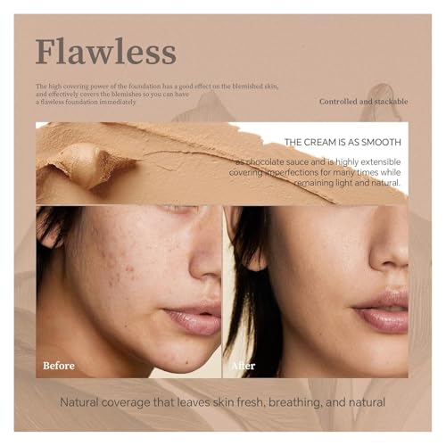 Flawless Eraser Foundation Stick, Korean Hydrating Foundation Stick with Built-In Brush, Lightweight Buildable Medium-to-Full Coverage for Natural Finish (Ivory, 1pcs)