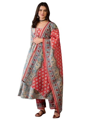 Image of Naixa Women's Rayon Lace Work A-Line Kurta with Pant and Dupatta Sets (NX2-726)