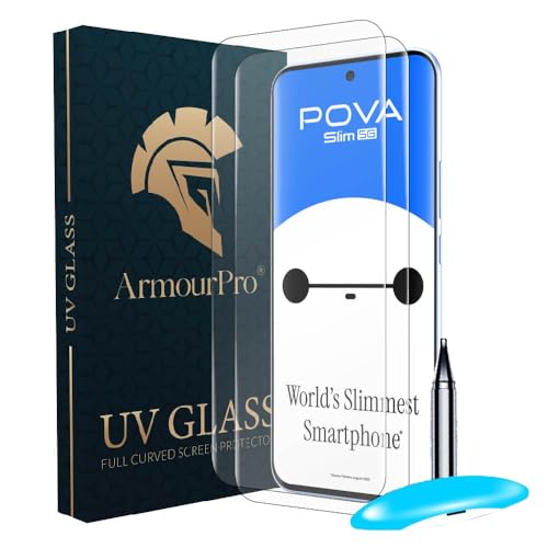 Image of ArmourPro Military Grade UV Tempered Glass Compatible For Tecno Pova Slim 5G (6.78 Inch) With Easy UV Installation Kit | Edge To Edge Coverage | Pack of 2