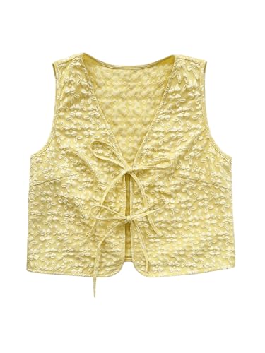 MakeMeChic Women's Floral Print Tie Front Vest Outerwear Sleeveless V Neck Boho Vests