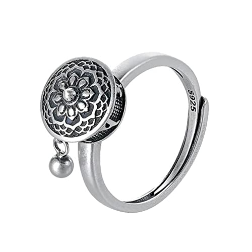Bagues Vintage Femmes, Bague en Argent Sterling 925 Bagues Empilables Bague dAnxiété Lotus Anneau Pivotant Réglable Anneaux Ouverts Bague Anti-Stress Antique Bague Bijoux pour Femmes Filles Cover