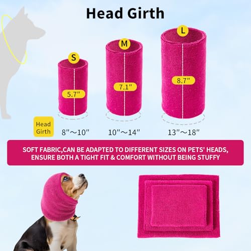 Ohrenschützer für Hunde Lärmschutz,Anti-lärm Ohrenschutz Hund, Pet Earflap Head Wrap,Haustier Schallschutzhaube (Rose Rot, L)