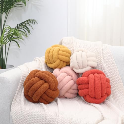 Petrella Knot Pillow Ball Round Throw Pillows Home Decor Cushion Decorative Aesthetic Throw Pillows,Lambswool Beige 8inch