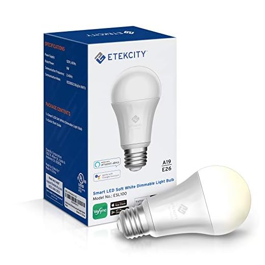 Etekcity Smart Light Bulb That Works with Alexa, Google Home and IFTTT, A19 E26, Soft White 2700K 806LM, 9W (60W Equivalent), No Hub Required