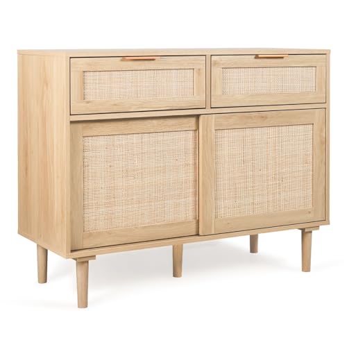 Hopubuy Rattan Buffet Cabinet With Storage, 39Inch Storage Cabinet With Rattan Decor Mobile Doors, Farmhouse Accent Cabinet Sideboard Cabinet For Hallway thumb #7