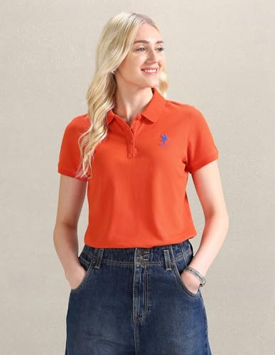 Image of U.S. POLO ASSN. Women's Cotton Regular Fit T-Shirt (UWAW24PTS154 Orange, Small)