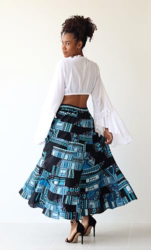 DA'IKI African Skirt Flowing Layers in Bright Dashiki Multi Color Patchwork4