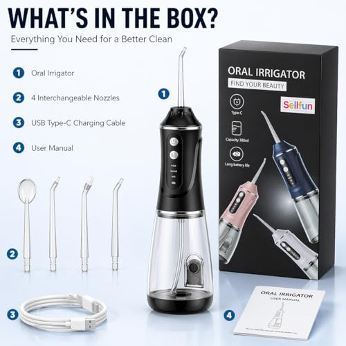 Image of Water Flosser for Teeth Cordless, 380ML Electric Dental Flosser 4 Modes & 6 Jet Tips for Oral Care, Rechargeable Floss DIY Mode IPX7 Waterproof, Portable Oral Irrigator for Travel and Home Gift .