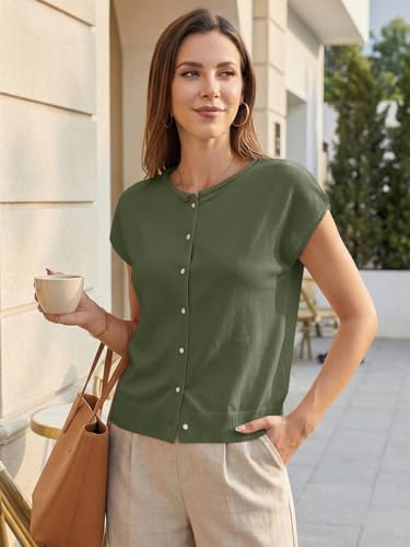 Image of UNCLECAT Womens Cap Sleeve Sweater Vest Summer Casual Button Down Lightweight Knit Sweater Cardigans