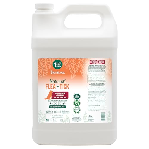 TropiClean Flea and Tick Shampoo for Dogs, Max Strength Formula, 1 Gallon.