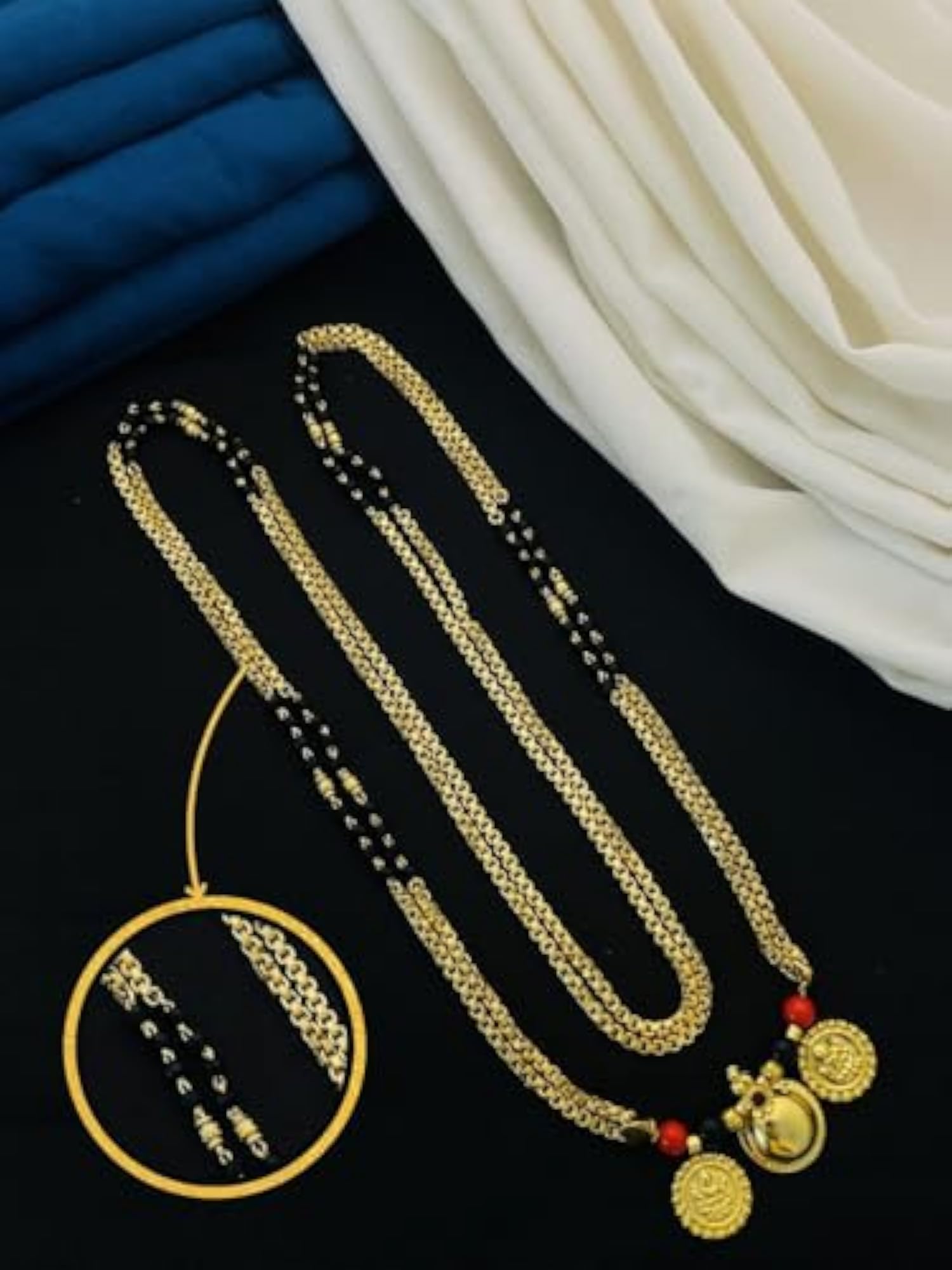 Women's 1 Gram Gold Plated Vati Wati Mangalsutra, Stylish Long Design