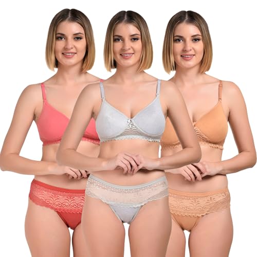 Image of UNITRUST Women's Padded Bra & Panty Set - Soft Stretchable Fabric with Lace Design | Stylish & Comfortable Lingerie