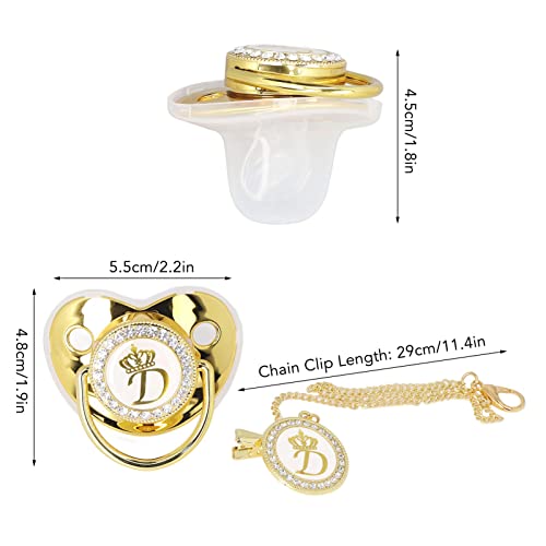 Image of Baby Pacifier,Rhinestone Night Pacifier with Chain Clip,Portable Exquisite Golden Crown Letter Cute Pacifier for Infant (D)