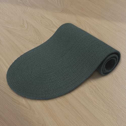 Image of Encasa XO Table Runner for 4 Seater | Handmade Ribbed Style Cotton | 30x137 cm | Dark Green | for Dining & Center Table